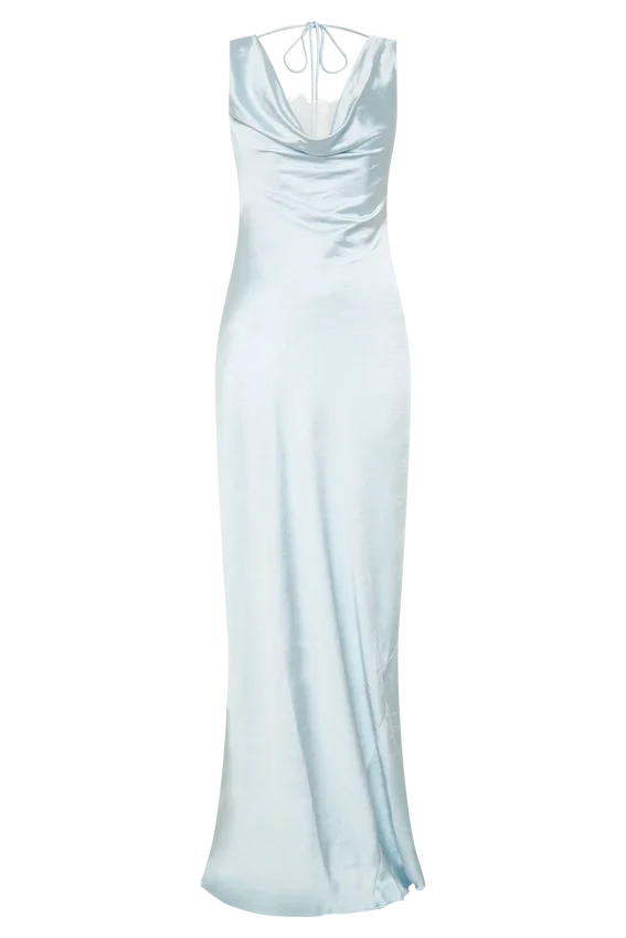 Ashley Cowl Neck Lace And Satin Maxi Dress – Ice Blue Ashley Cowl Neck Lace And Satin Maxi Dress – Ice Blue