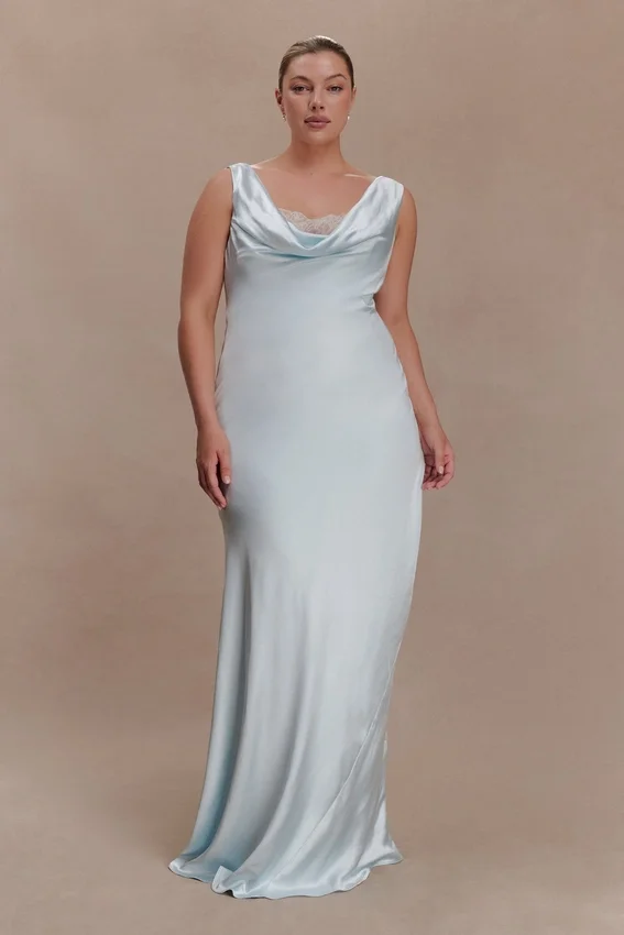 Ashley Cowl Neck Lace And Satin Maxi Dress – Ice Blue Ashley Cowl Neck Lace And Satin Maxi Dress – Ice Blue