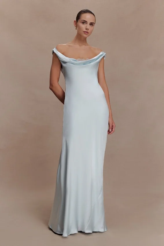 Ashley Cowl Neck Lace And Satin Maxi Dress – Ice Blue Ashley Cowl Neck Lace And Satin Maxi Dress – Ice Blue