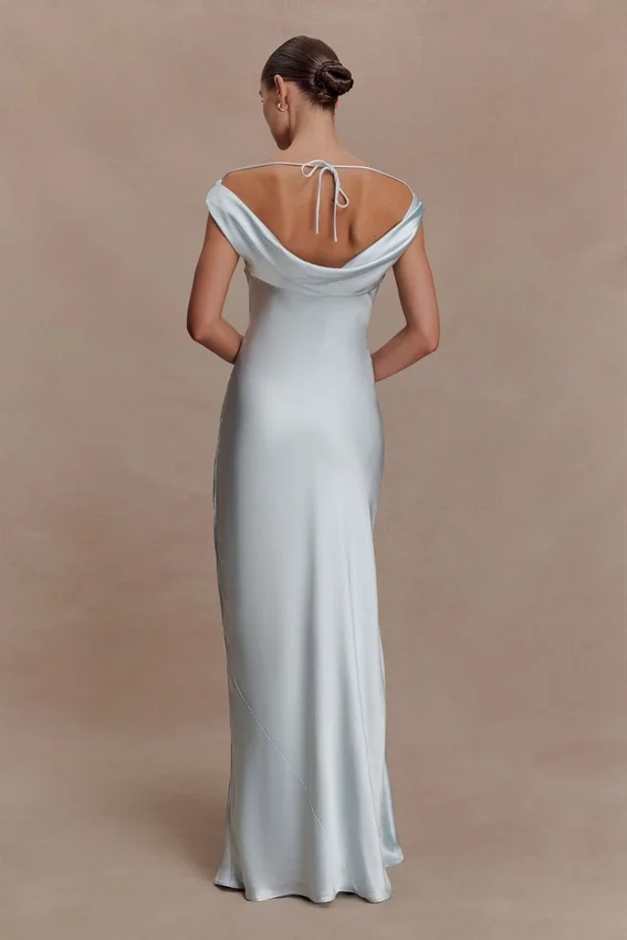 Ashley Cowl Neck Lace And Satin Maxi Dress – Ice Blue Ashley Cowl Neck Lace And Satin Maxi Dress – Ice Blue