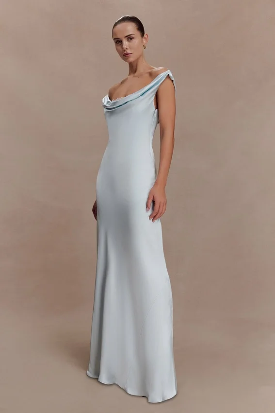 Ashley Cowl Neck Lace And Satin Maxi Dress – Ice Blue Ashley Cowl Neck Lace And Satin Maxi Dress – Ice Blue