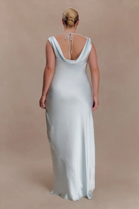 Ashley Cowl Neck Lace And Satin Maxi Dress – Ice Blue Ashley Cowl Neck Lace And Satin Maxi Dress – Ice Blue