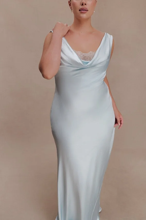 Ashley Cowl Neck Lace And Satin Maxi Dress – Ice Blue Ashley Cowl Neck Lace And Satin Maxi Dress – Ice Blue