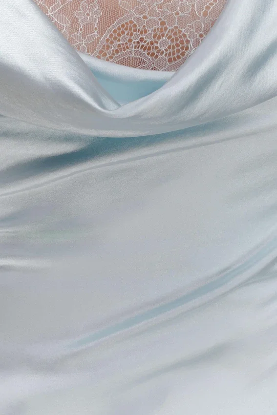 Ashley Cowl Neck Lace And Satin Maxi Dress – Ice Blue Ashley Cowl Neck Lace And Satin Maxi Dress – Ice Blue