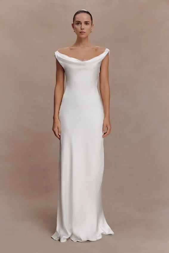 Ashley Cowl Neck Lace And Satin Maxi Dress – Ivory Ashley Cowl Neck Lace And Satin Maxi Dress – Ivory