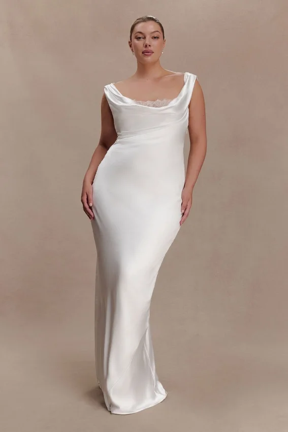 Ashley Cowl Neck Lace And Satin Maxi Dress – Ivory Ashley Cowl Neck Lace And Satin Maxi Dress – Ivory