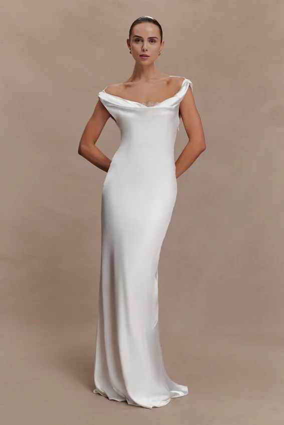 Ashley Cowl Neck Lace And Satin Maxi Dress – Ivory Ashley Cowl Neck Lace And Satin Maxi Dress – Ivory