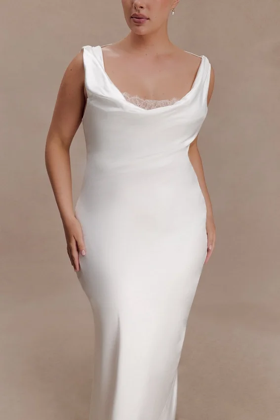 Ashley Cowl Neck Lace And Satin Maxi Dress – Ivory Ashley Cowl Neck Lace And Satin Maxi Dress – Ivory