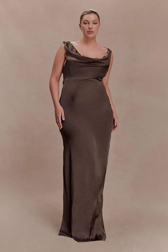 Ashley Cowl Neck Lace And Satin Maxi Dress – Mocha Ashley Cowl Neck Lace And Satin Maxi Dress – Mocha