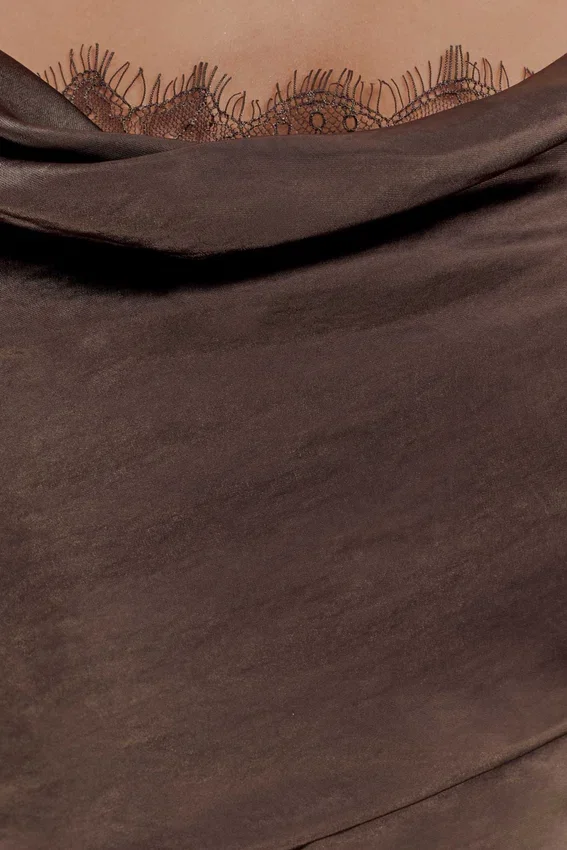 Ashley Cowl Neck Lace And Satin Maxi Dress – Mocha Ashley Cowl Neck Lace And Satin Maxi Dress – Mocha