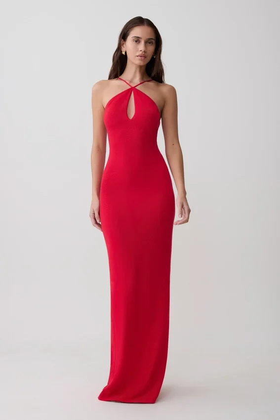 Ashtin Cross Front Knit Maxi Dress – Red Ashtin Cross Front Knit Maxi Dress – Red
