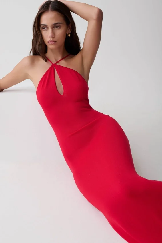 Ashtin Cross Front Knit Maxi Dress – Red Ashtin Cross Front Knit Maxi Dress – Red