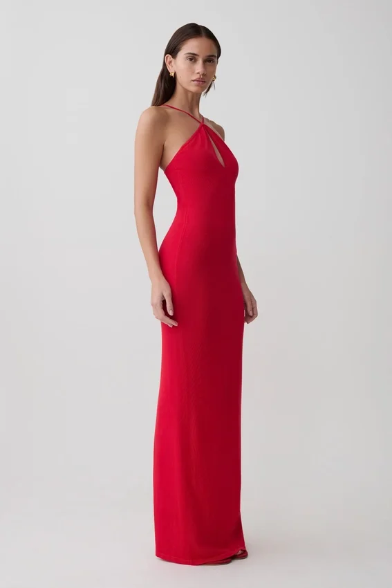 Ashtin Cross Front Knit Maxi Dress – Red Ashtin Cross Front Knit Maxi Dress – Red