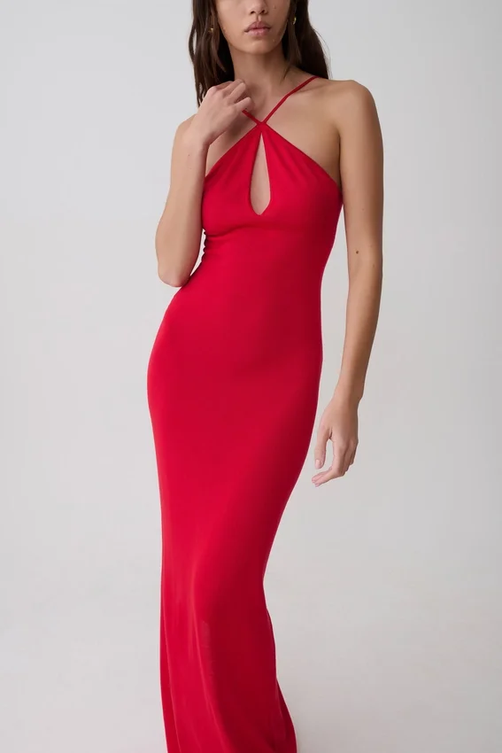Ashtin Cross Front Knit Maxi Dress – Red Ashtin Cross Front Knit Maxi Dress – Red
