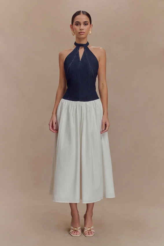 Ashwin Denim Cotton Midi Dress – Indigo Blue Ashwin Denim Cotton Midi Dress – Indigo Blue