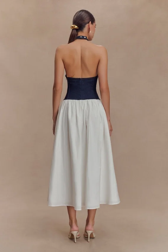 Ashwin Denim Cotton Midi Dress – Indigo Blue Ashwin Denim Cotton Midi Dress – Indigo Blue