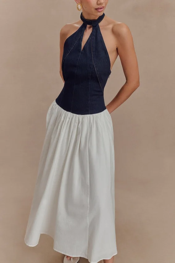 Ashwin Denim Cotton Midi Dress – Indigo Blue Ashwin Denim Cotton Midi Dress – Indigo Blue