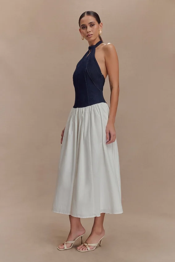 Ashwin Denim Cotton Midi Dress – Indigo Blue Ashwin Denim Cotton Midi Dress – Indigo Blue