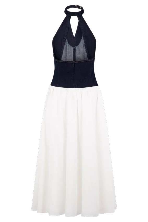 Ashwin Denim Cotton Midi Dress – Indigo Blue Ashwin Denim Cotton Midi Dress – Indigo Blue