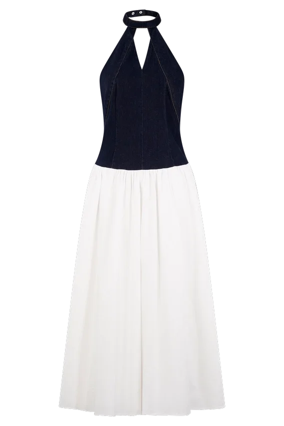 Ashwin Denim Cotton Midi Dress – Indigo Blue Ashwin Denim Cotton Midi Dress – Indigo Blue