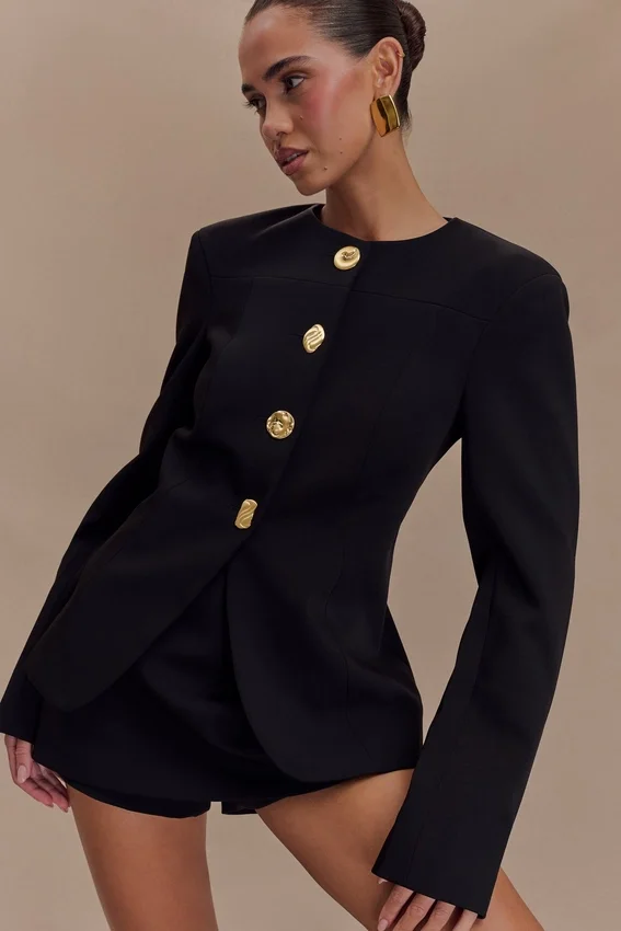Asia Mixed Button Blazer – Black Asia Mixed Button Blazer – Black