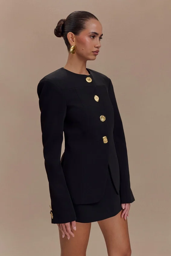 Asia Mixed Button Blazer – Black Asia Mixed Button Blazer – Black