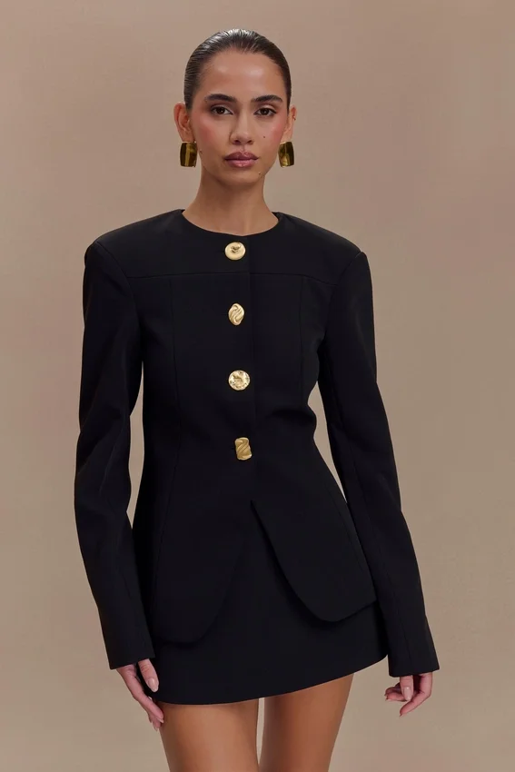 Asia Mixed Button Blazer – Black Asia Mixed Button Blazer – Black