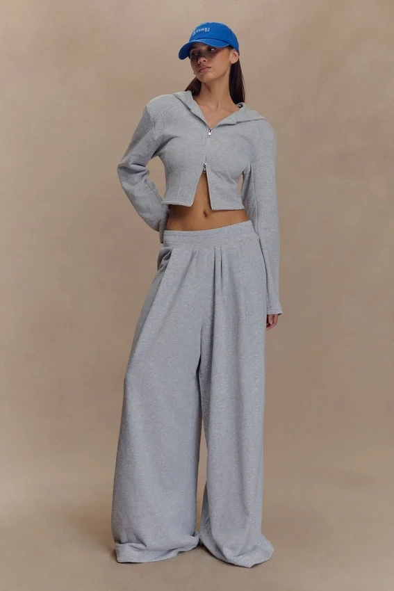 Aspen Gathered Wide Leg Jogger – Light Grey Marle Aspen Gathered Wide Leg Jogger – Light Grey Marle