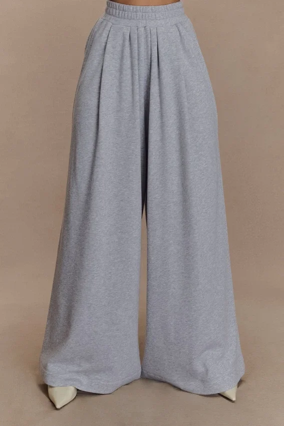 Aspen Gathered Wide Leg Jogger – Light Grey Marle Aspen Gathered Wide Leg Jogger – Light Grey Marle