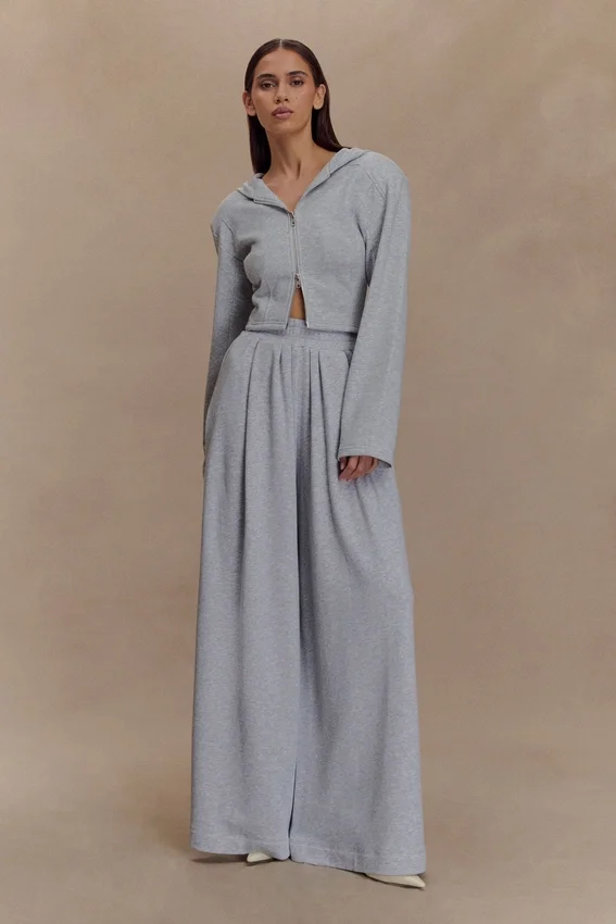 Aspen Gathered Wide Leg Jogger – Light Grey Marle Aspen Gathered Wide Leg Jogger – Light Grey Marle