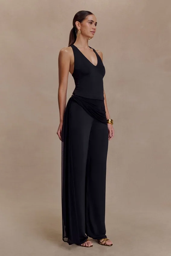 Aspyn Slinky Gathered Wide Leg Pants – Black Aspyn Slinky Gathered Wide Leg Pants – Black