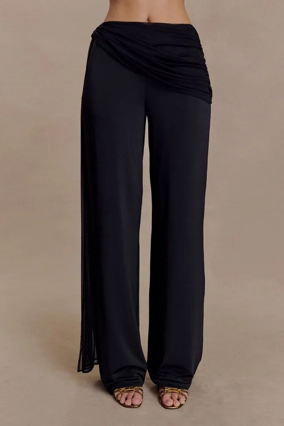 Aspyn Slinky Gathered Wide Leg Pants – Black Aspyn Slinky Gathered Wide Leg Pants – Black