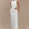 Astrid Asymmetric Sleeveless Suiting Top – White Astrid Asymmetric Sleeveless Suiting Top – White