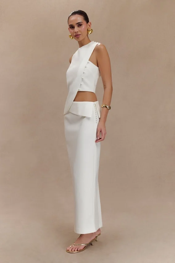 Astrid Asymmetric Sleeveless Suiting Top – White Astrid Asymmetric Sleeveless Suiting Top – White