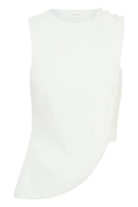 Astrid Asymmetric Sleeveless Suiting Top – White Astrid Asymmetric Sleeveless Suiting Top – White