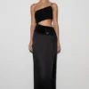 Athena One Shoulder Diamante Maxi Dress – Black