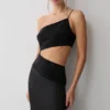 Athena One Shoulder Diamante Maxi Dress – Black