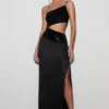 Athena One Shoulder Diamante Maxi Dress – Black