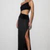 Athena One Shoulder Diamante Maxi Dress – Black