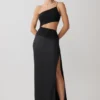 Athena One Shoulder Diamante Maxi Dress – Black