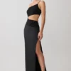 Athena One Shoulder Diamante Maxi Dress – Black