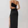Athena One Shoulder Diamante Maxi Dress – Black