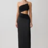 Athena One Shoulder Diamante Maxi Dress – Black