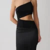 Athena One Shoulder Diamante Maxi Dress – Black
