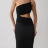 Athena One Shoulder Diamante Maxi Dress – Black