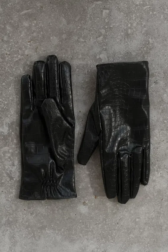 Atlas Faux Leather Crocodile Gloves – Black Atlas Faux Leather Crocodile Gloves – Black