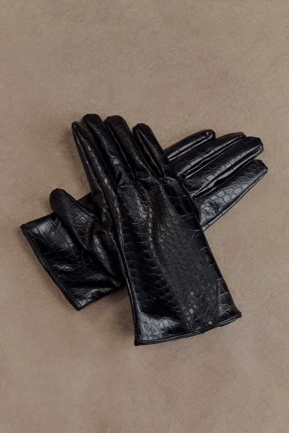 Atlas Faux Leather Crocodile Gloves – Black Atlas Faux Leather Crocodile Gloves – Black
