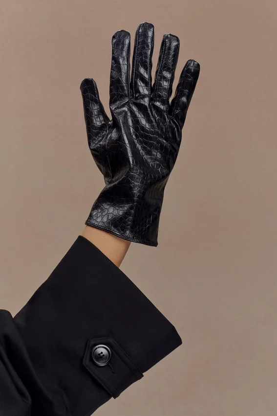 Atlas Faux Leather Crocodile Gloves – Black Atlas Faux Leather Crocodile Gloves – Black