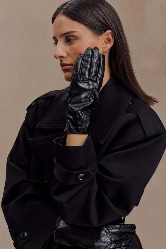 Atlas Faux Leather Crocodile Gloves – Black Atlas Faux Leather Crocodile Gloves – Black