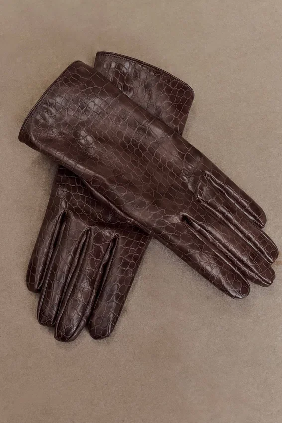Atlas Faux Leather Crocodile Gloves – Chocolate Atlas Faux Leather Crocodile Gloves – Chocolate